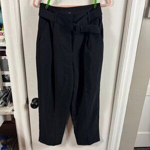 Topshop black belted cropped dress front seam pants business